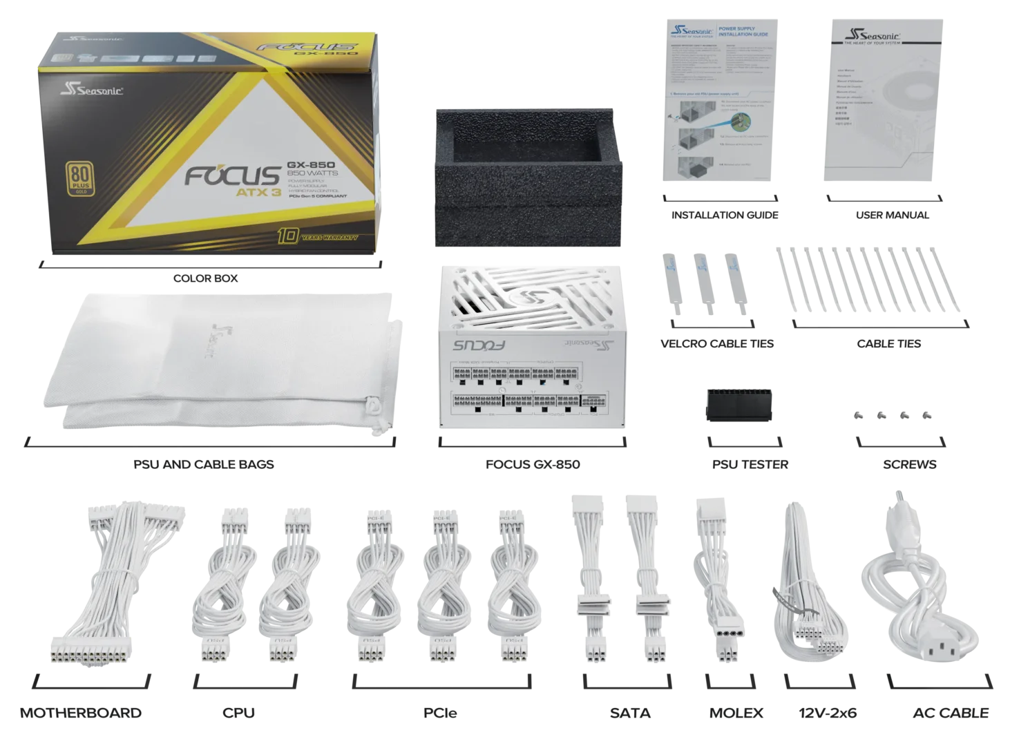 Seasonic 850W Focus GX-850 V4 WHITE Fully-Modular 80 PLUS Gold ATX3.1/PCIe 5.1 PSU