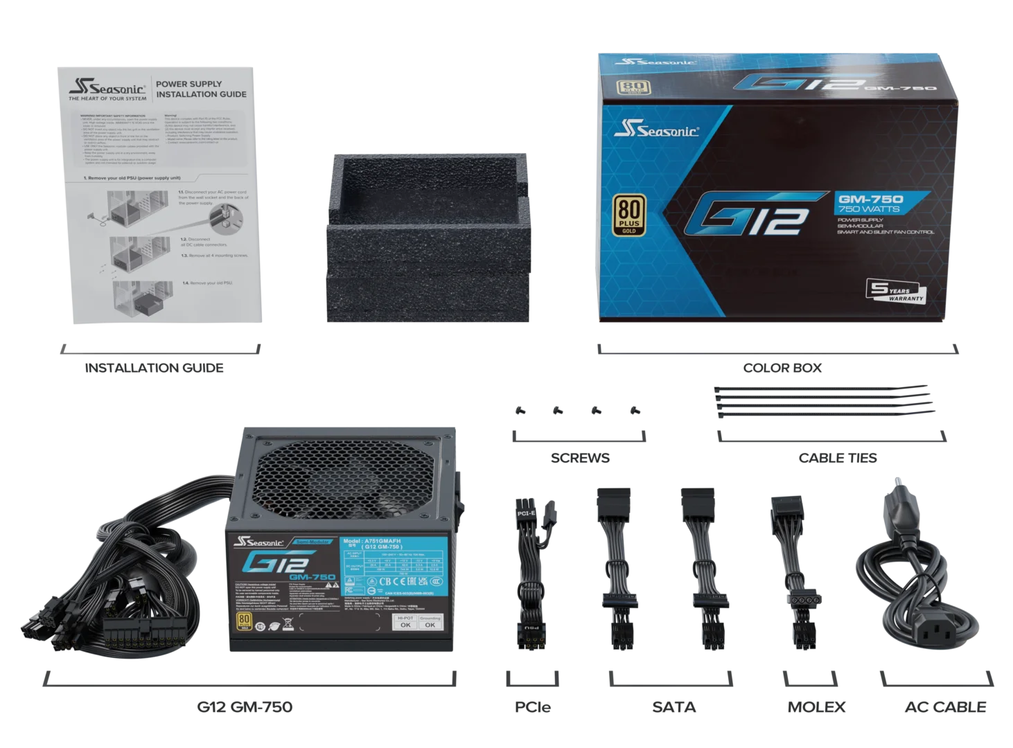 Seasonic 750W G12 V1.5 GM-750 Semi-Modular 80 PLUS Gold ATX PSU