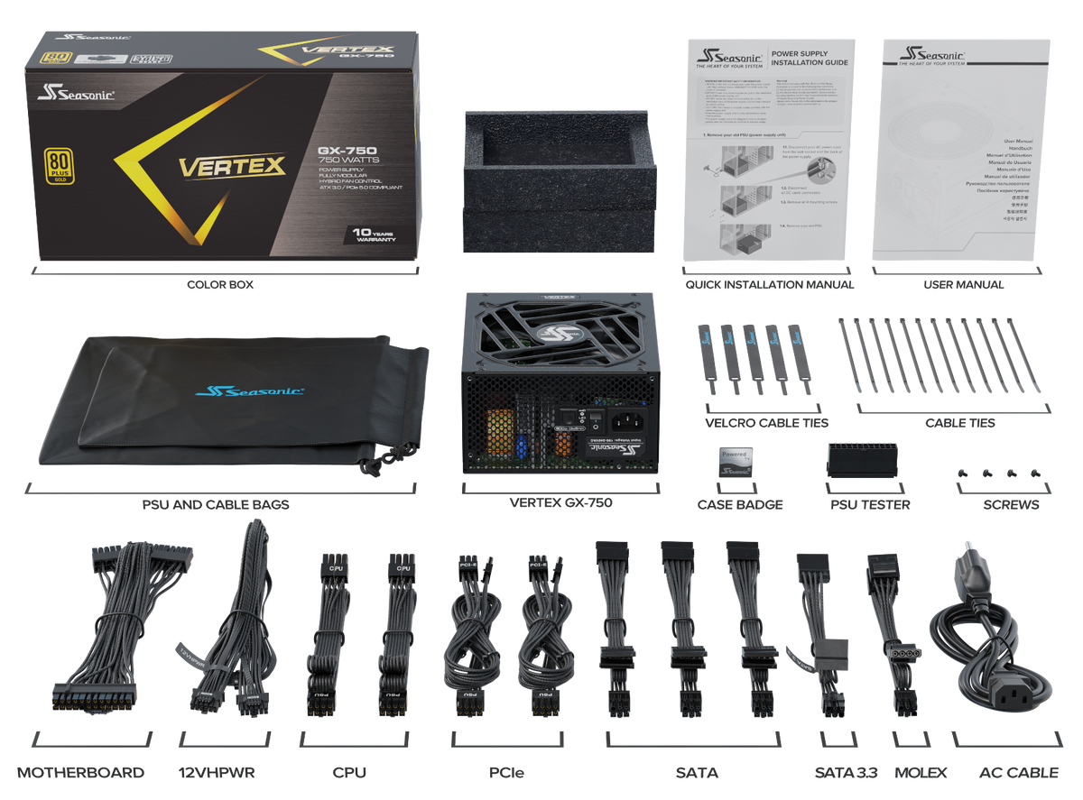 Vertex GX-750 750W 80 PLUS Gold Fully Modular ATX 3.0 PSU, 10-Yr