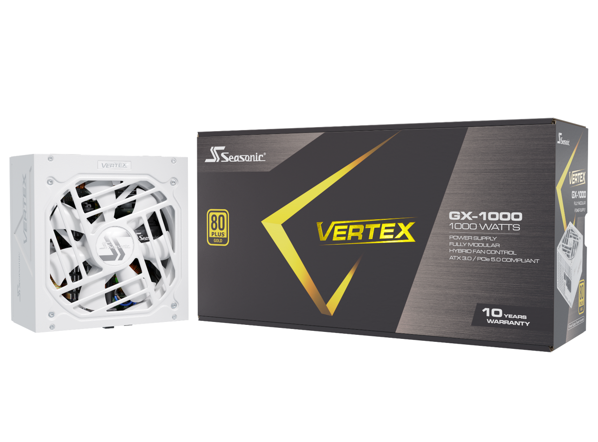 VERTEX GX-1000 White 1000W ATX 3.0 Gold Modular PSU, 10 Year Warranty Kit