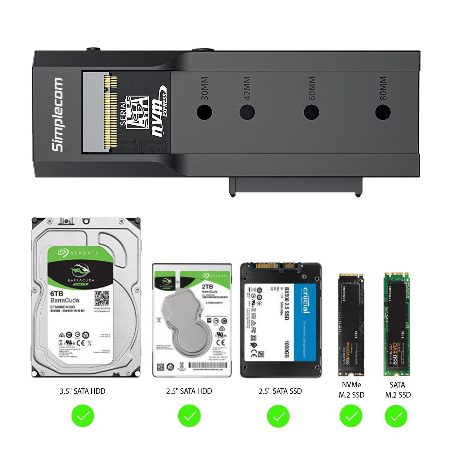 SA536 USB to M.2 and SATA 2-IN-1 Adapter for 2.5"/3.5" HDD & NVMe/SATA M.2 SSD with Power Supply USB 3.2 Gen2 10Gbps
