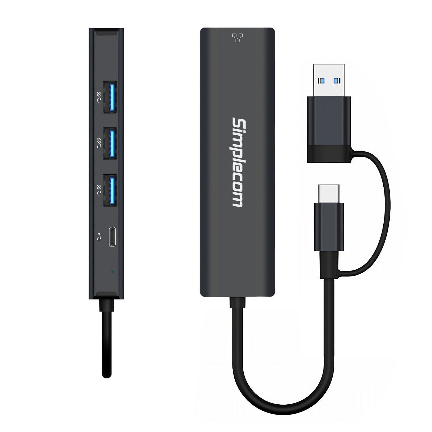 Simplecom CHN436 USB-C & USB-A 4 Port USB 3.0 Hub Gigabit Ethernet Adapter 5in1