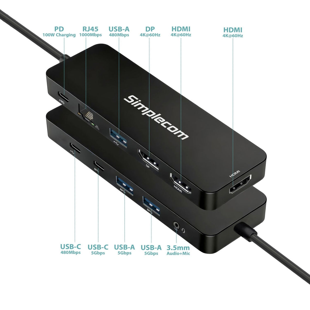 Simplecom CHT811 11-in-1 USB-C Docking Station Triple 4K Display Dual HDMI DP