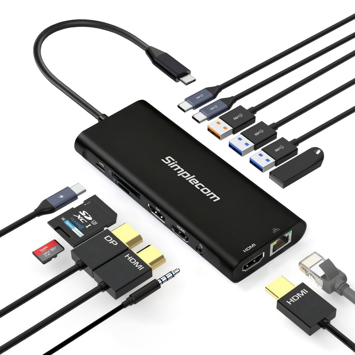 Simplecom CHT814 14-in-1 USB-C Docking Station Triple 4K Display Dual HDMI DP