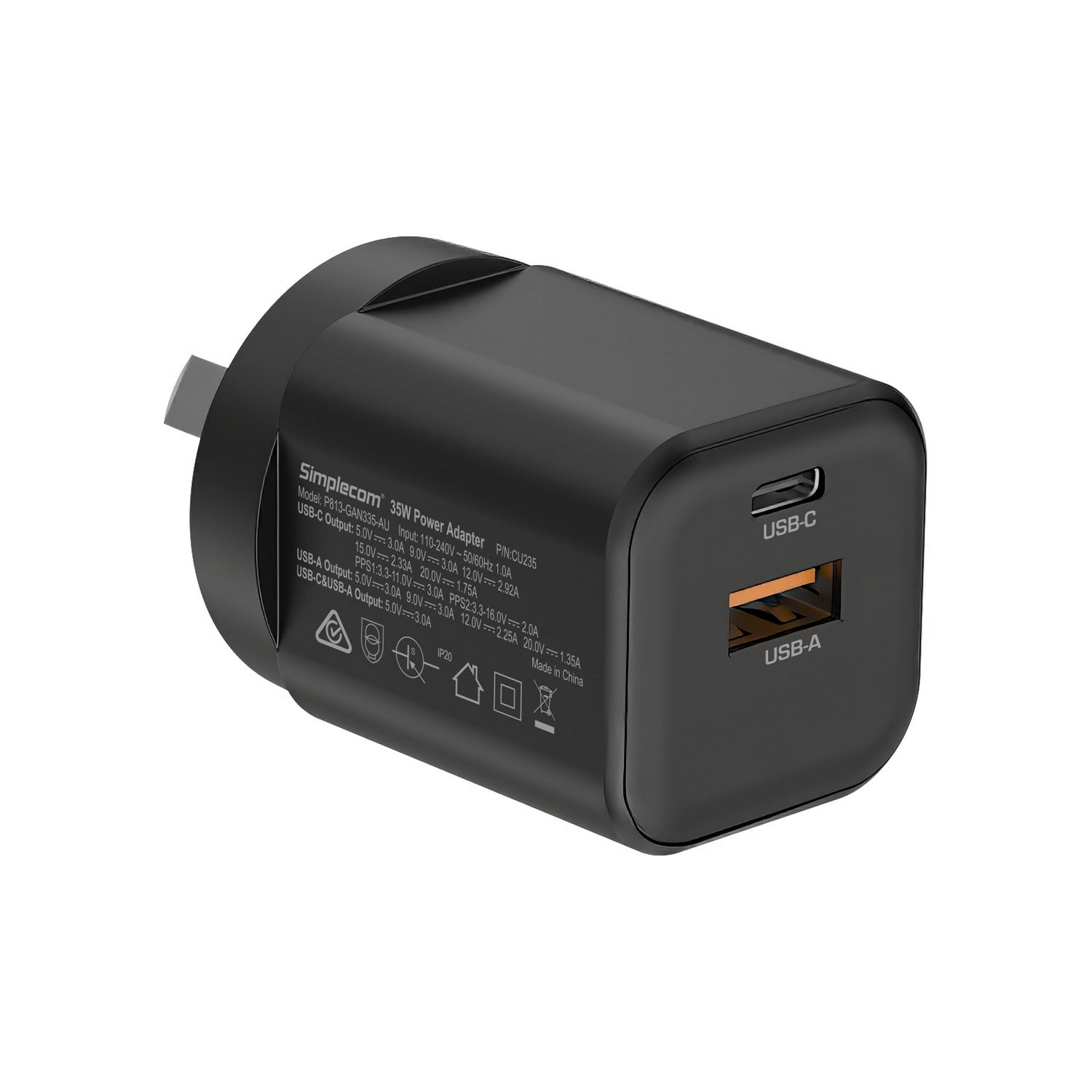 CU235 Dual Port PD 35W Fast Wall Charger USB-C + USB-A for Phone Tablet