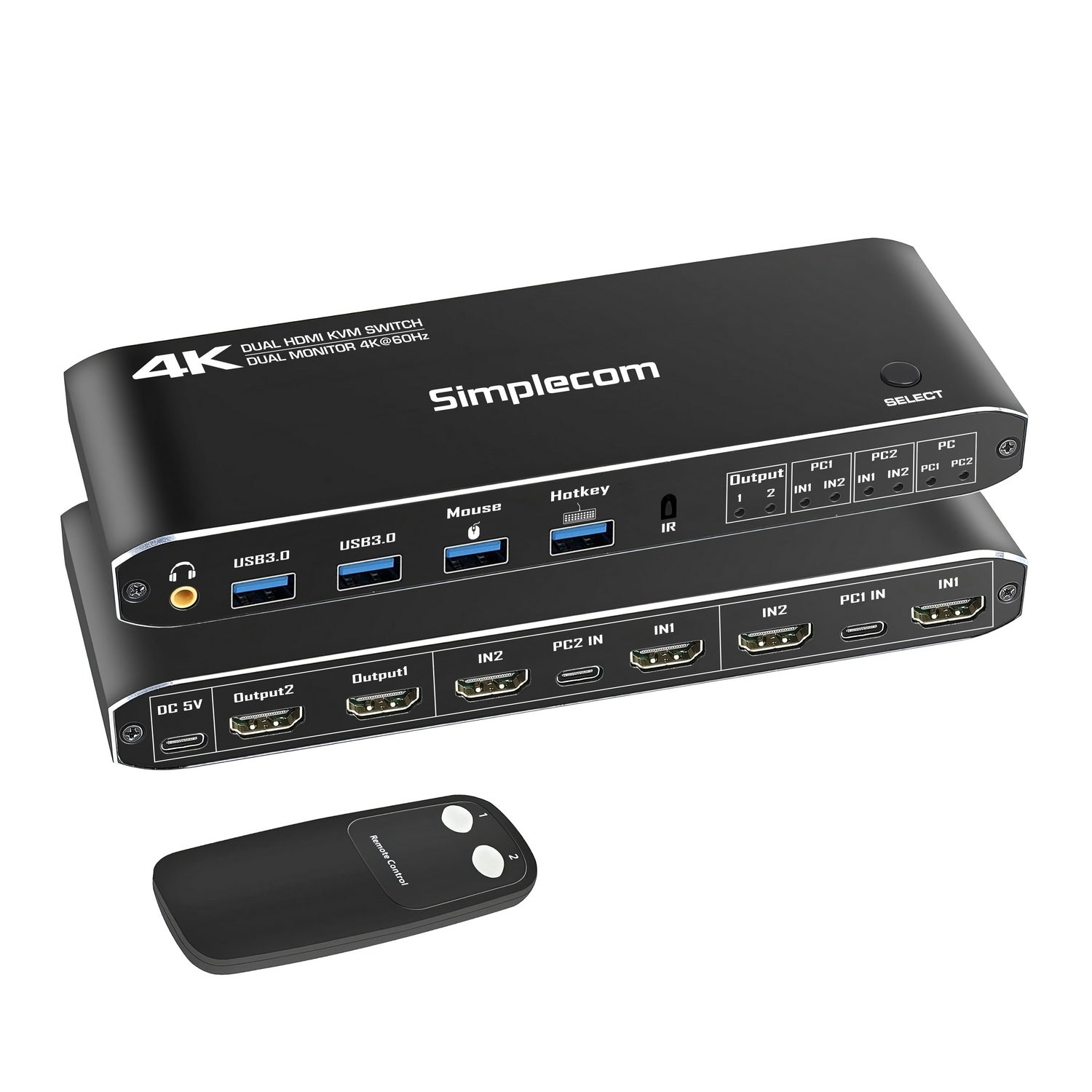 KM430 Dual HDMI Monitor KVM Switch for 2 Computers with 4-Port USB Hub 4K@60Hz Keyboard Hotkey