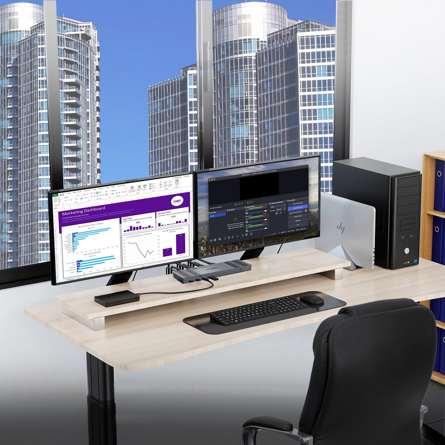 KM490 HDMI and DisplayPort Dual Monitor KVM Switch for 2 Computers with 4-Port USB 3.0 Hub 5Gbps 8K@60Hz