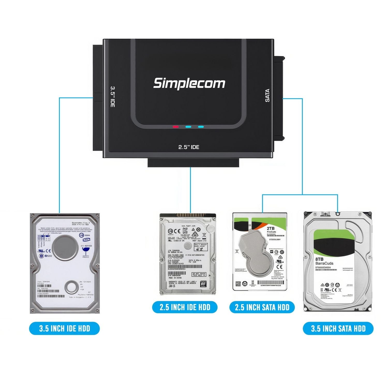 Simplecom SA492C USB-C to SATA IDE Adapter 2.5 3.5 5.25in Drives Power 5Gbps