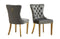 Set of 2 -Alsea Dark Grey Velvet & Gold Polished Steel Dining Chairs Upholstered Tufted Stud Trim and Ring