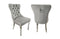 Set of 2 -Alsea Light Grey Velvet & Silver Polished Steel Dining Chairs Upholstered Tufted Stud Trim and Ring