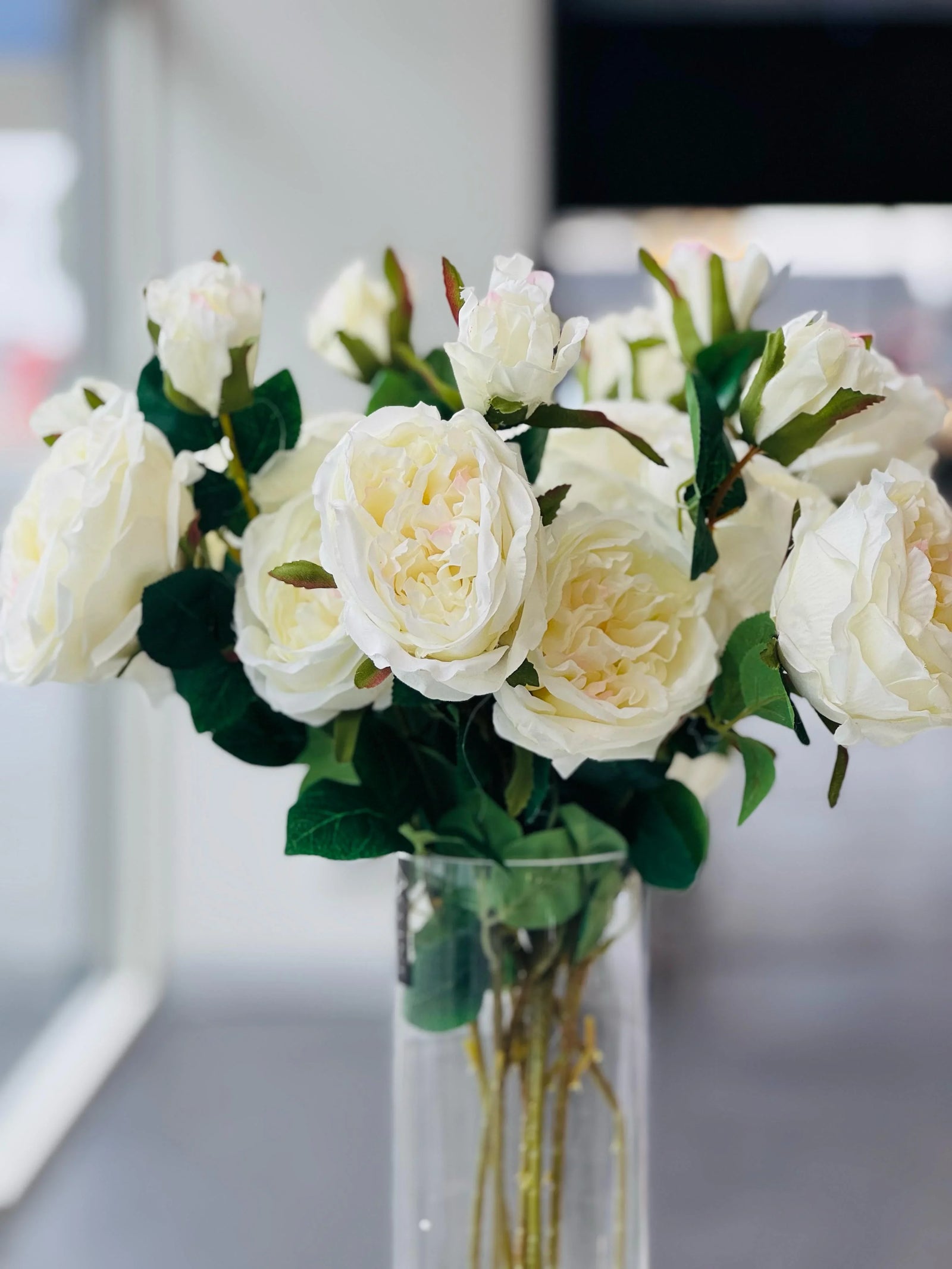 Artificial Rose Stems – Set of 2 Stems – 60cm with 3 Flowers Each - Off White
