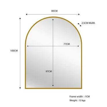 Gold Metal Arch Mirror  - Small 80cm x 100cm