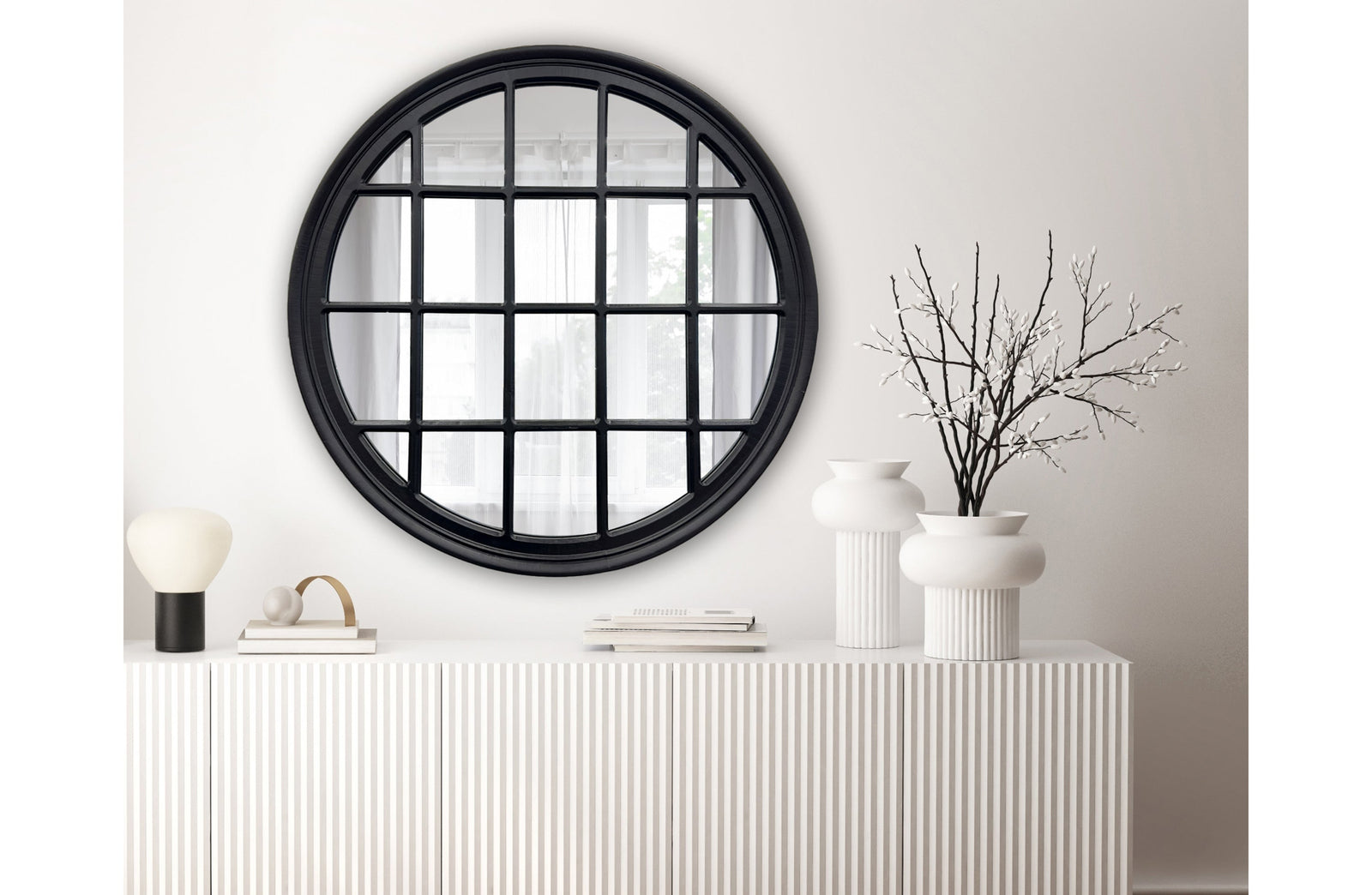 Window Style Mirror - Black Circle 100cm