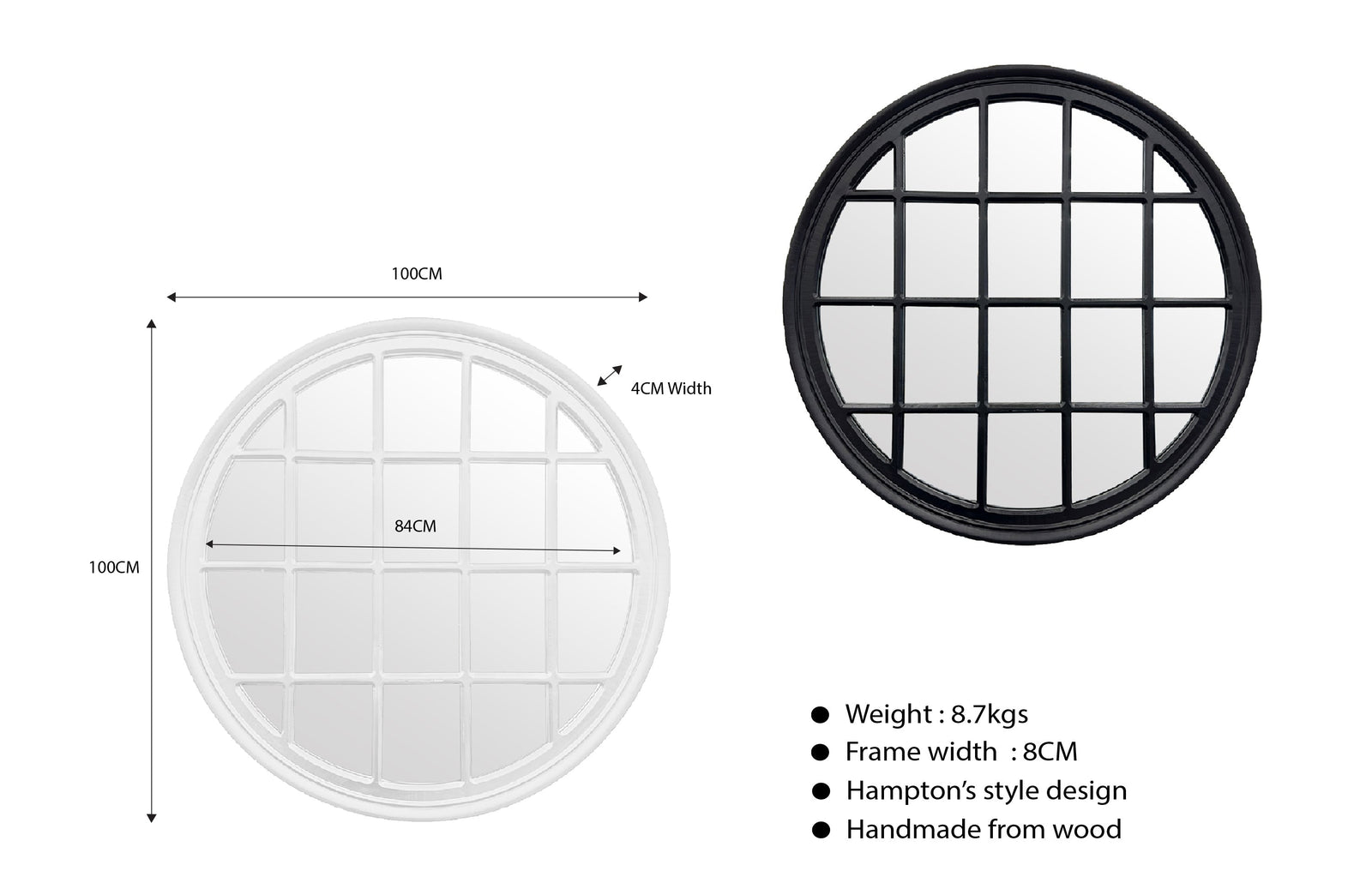 Window Style Mirror - Black Circle 100cm