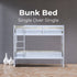 Zinnia Single Bunk Bed Frame Solid Rubber Timber Wood Loft Furniture - White