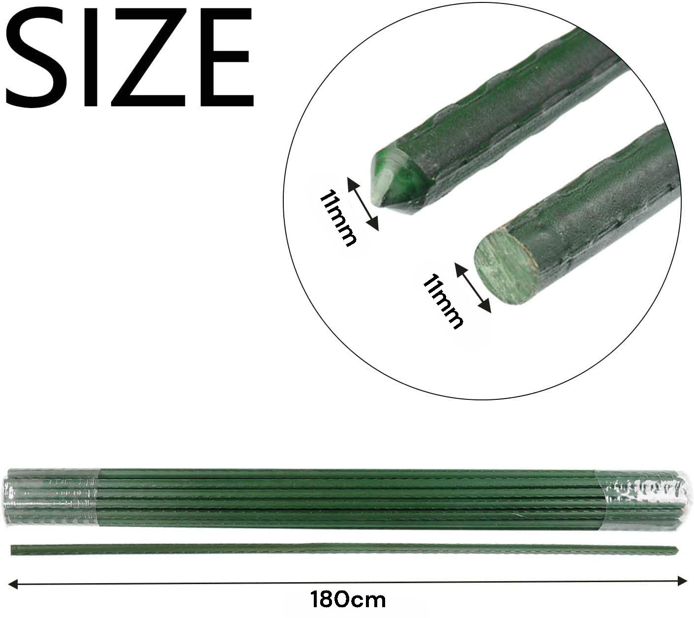 10x 11mm Garden Plant Stakes 180cm Steel Plant Stick Support Stakes Growing Climbing Plants