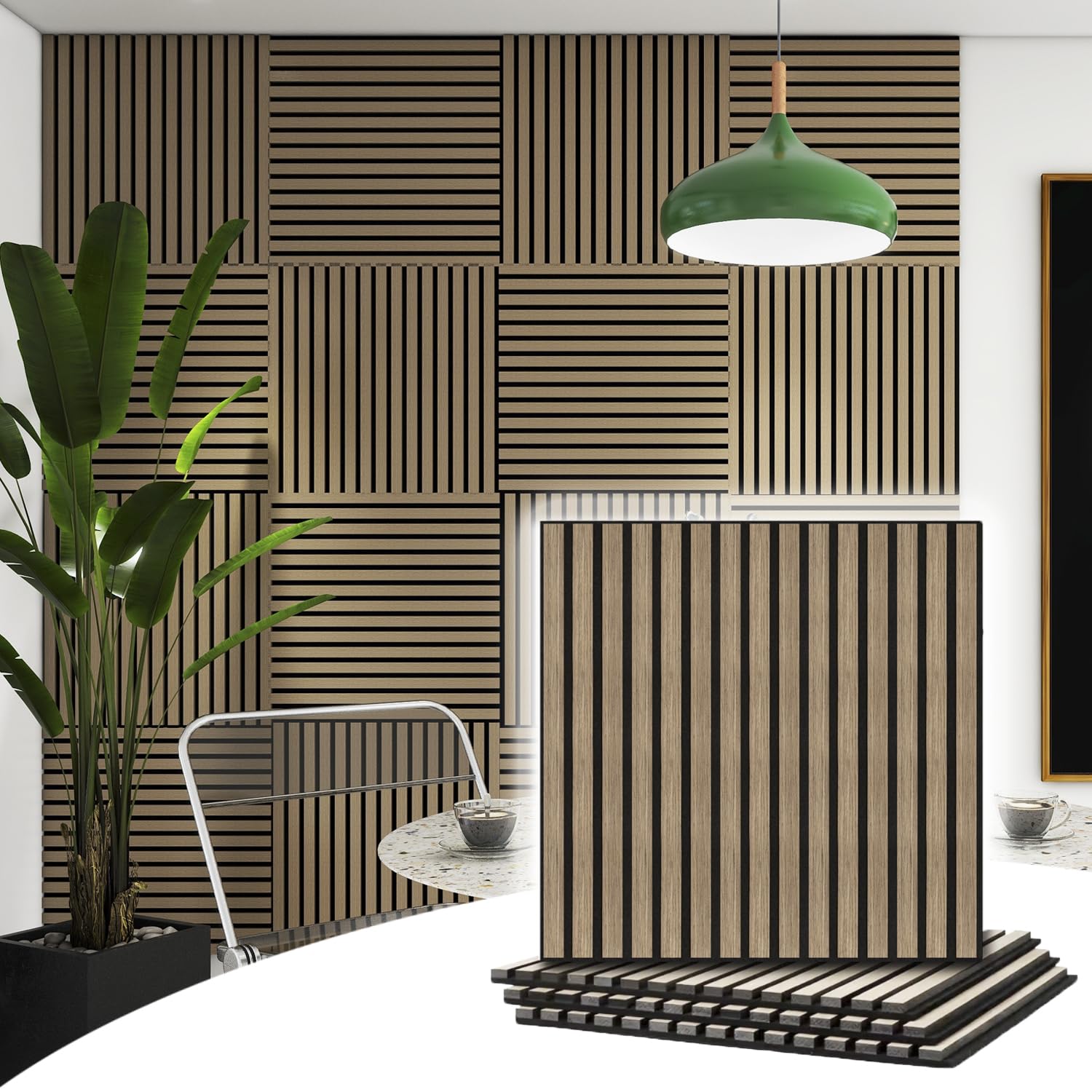 4 Pcs 60cm x 60cm Wall Panel Wood Slat Acoustic Panels Sound Absorbing Proof Panel for Wall Ceiling Decorative Walnut