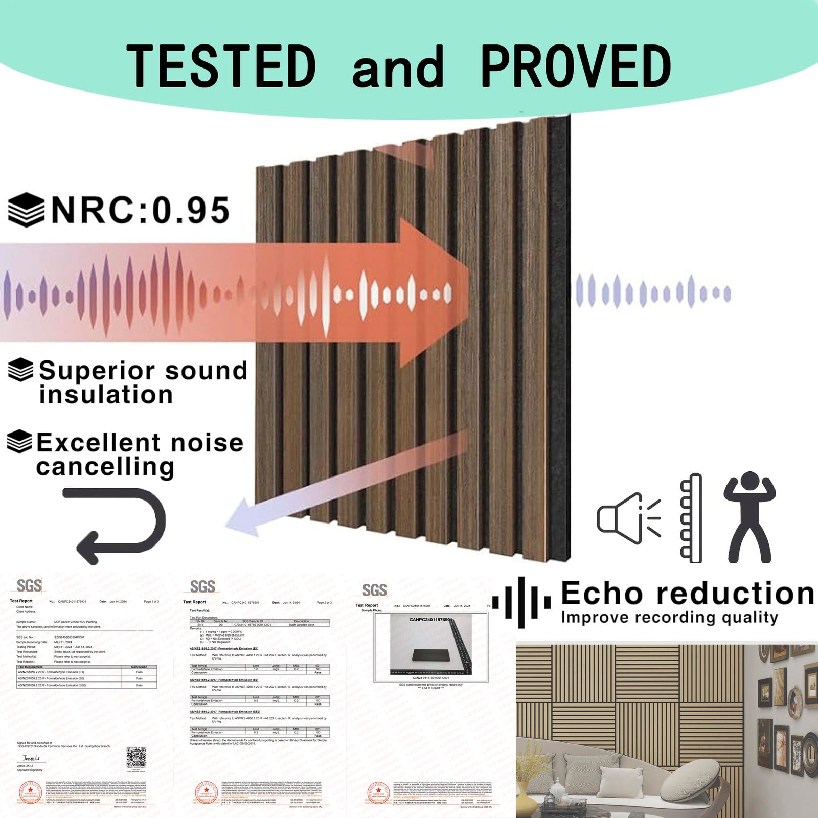 4 Pcs 60cm x 60cm Wall Panel Wood Slat Acoustic Panels Sound Absorbing Proof Panel for Wall Ceiling Decorative Walnut