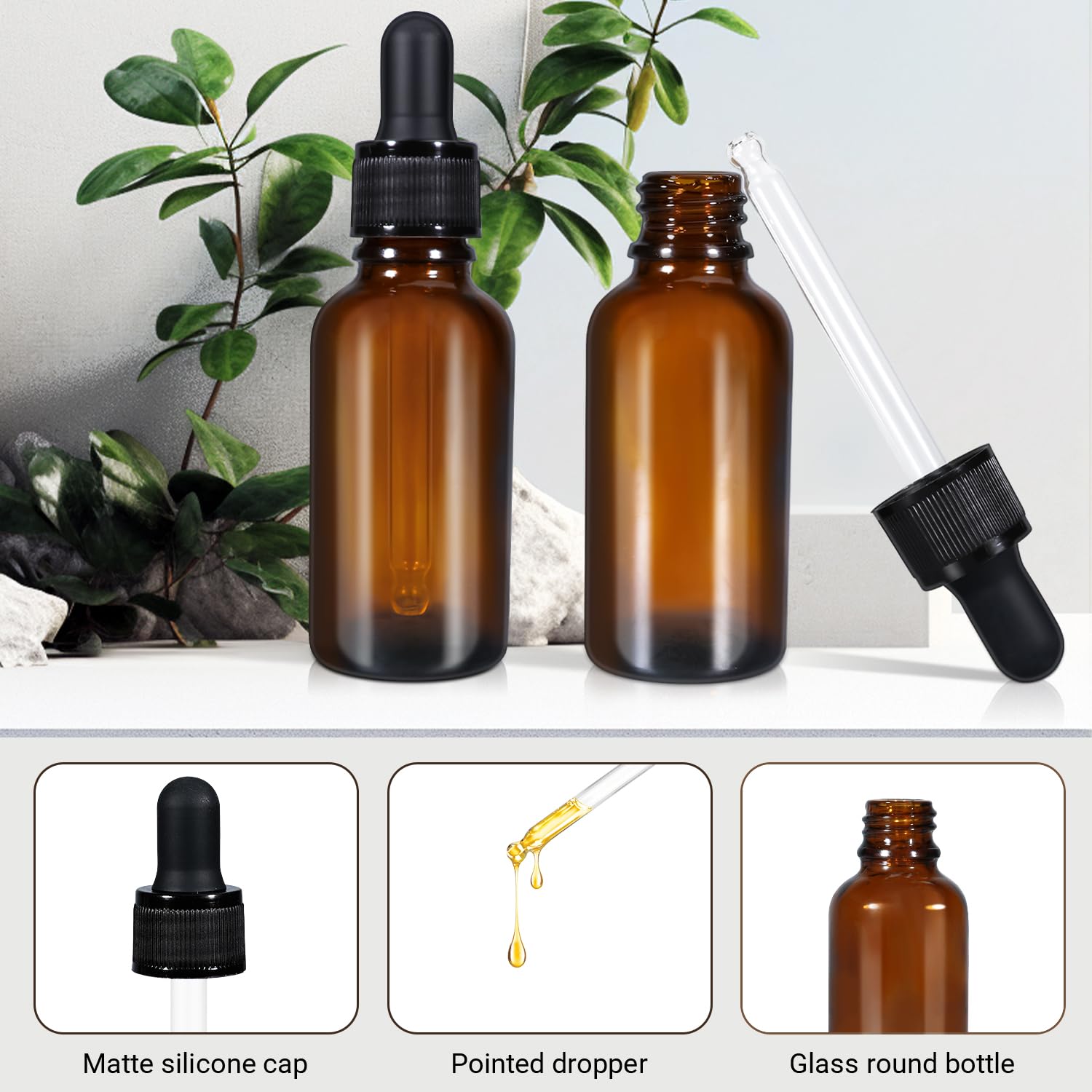 5ml (5 Pack) Amber Glass Dropper Bottle Liquid Essential Oils Bottle Bottles Leakproof Glass Tincture Bottles