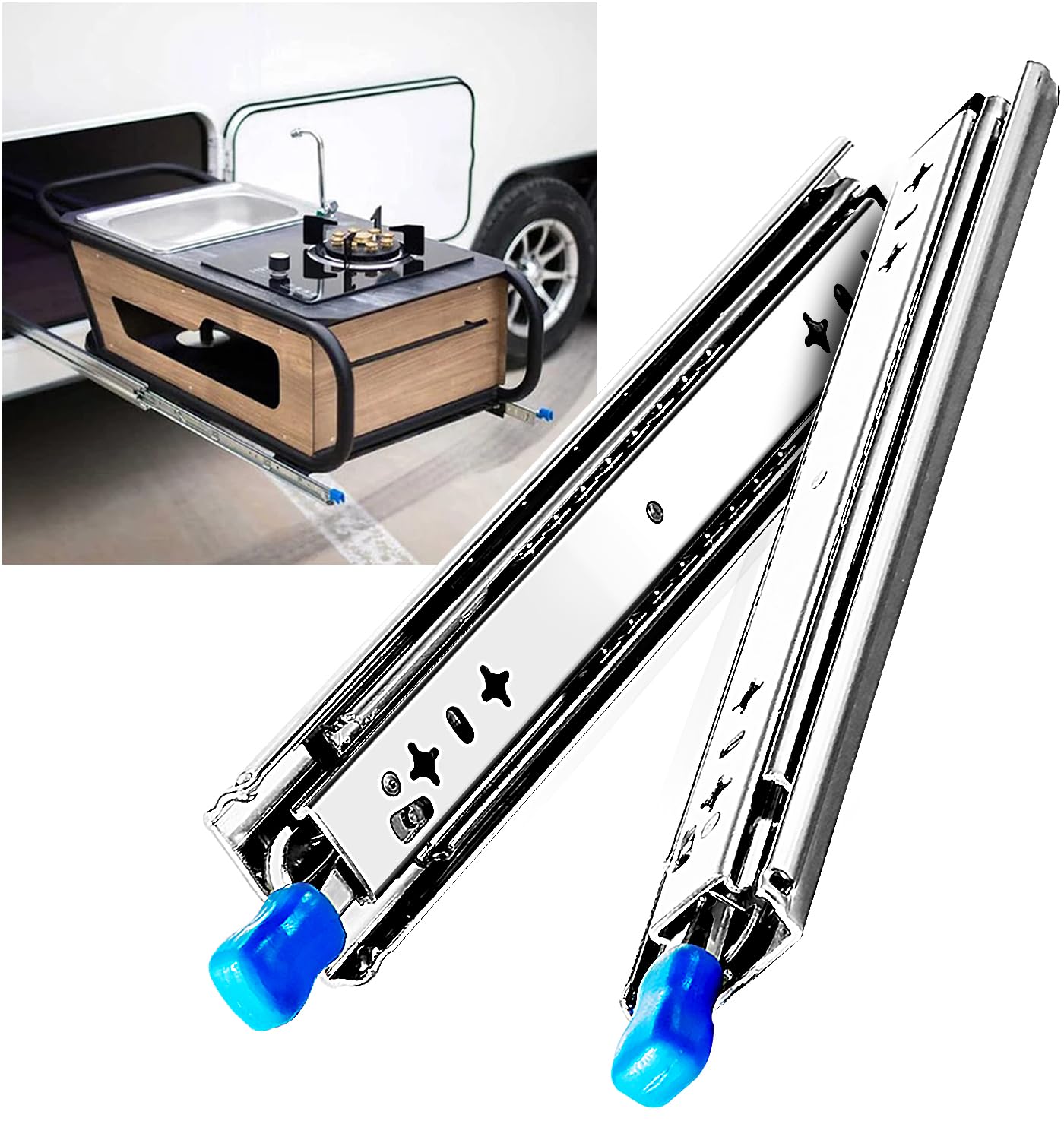 56in Pair 1000 - 2000mm 150KG Capacity Heavy Duty Trailer Drawer Slides Rails Runners Locking