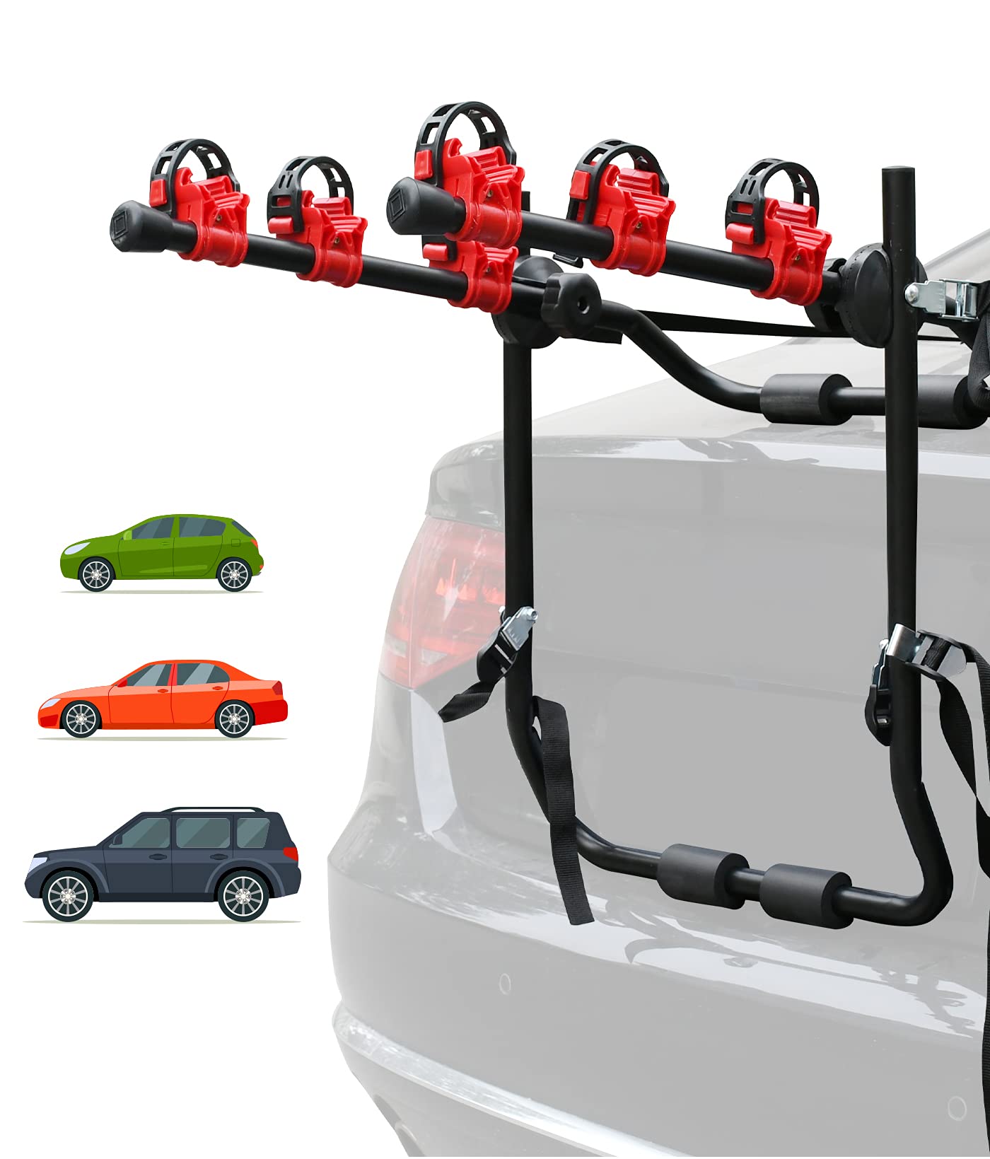 3 Bike Universal Cycle Bicycle Car Rear Carrier Rack Hanger Mount for Car Sedan Hatchback Minivan SUV