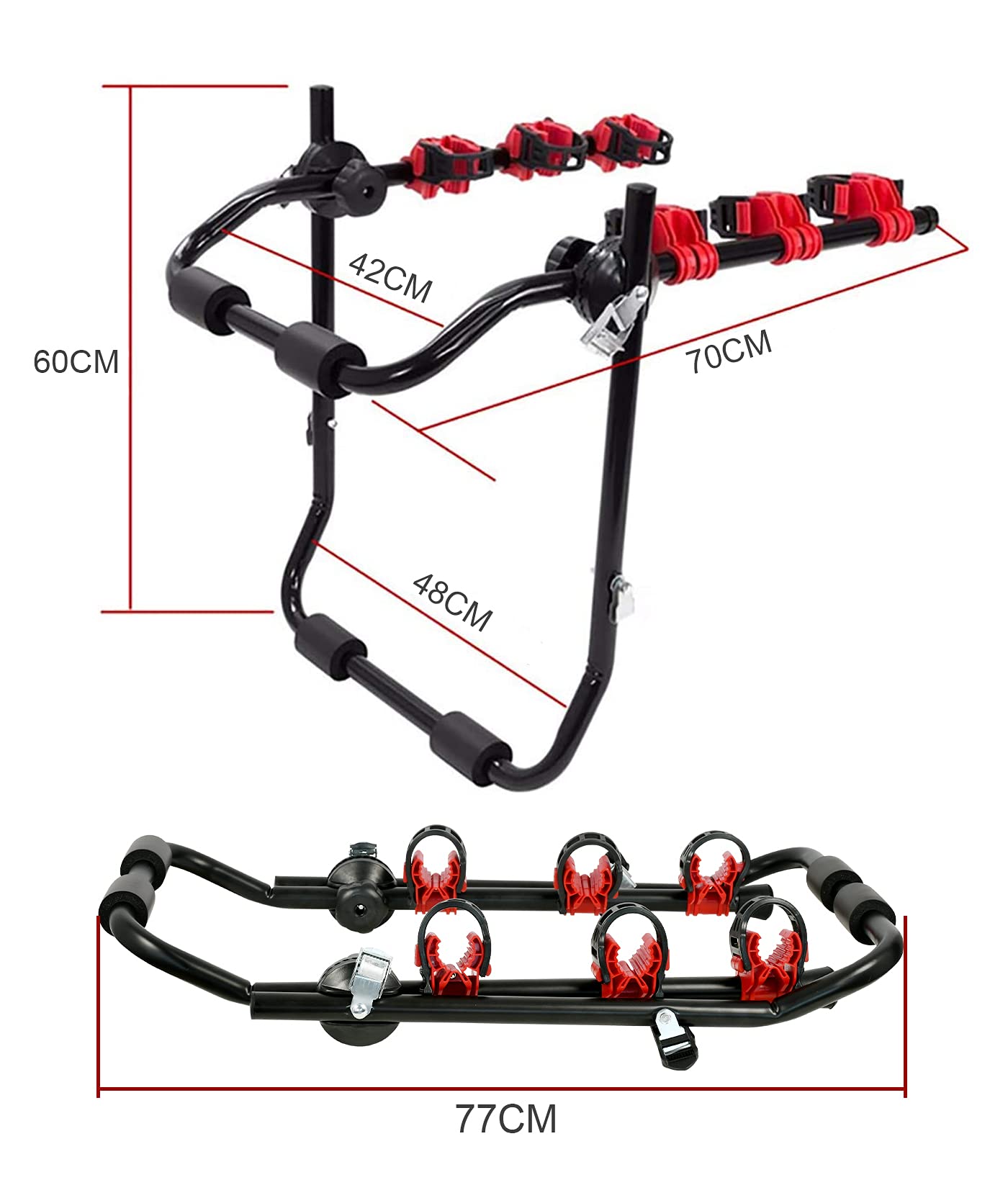 3 Bike Universal Cycle Bicycle Car Rear Carrier Rack Hanger Mount for Car Sedan Hatchback Minivan SUV