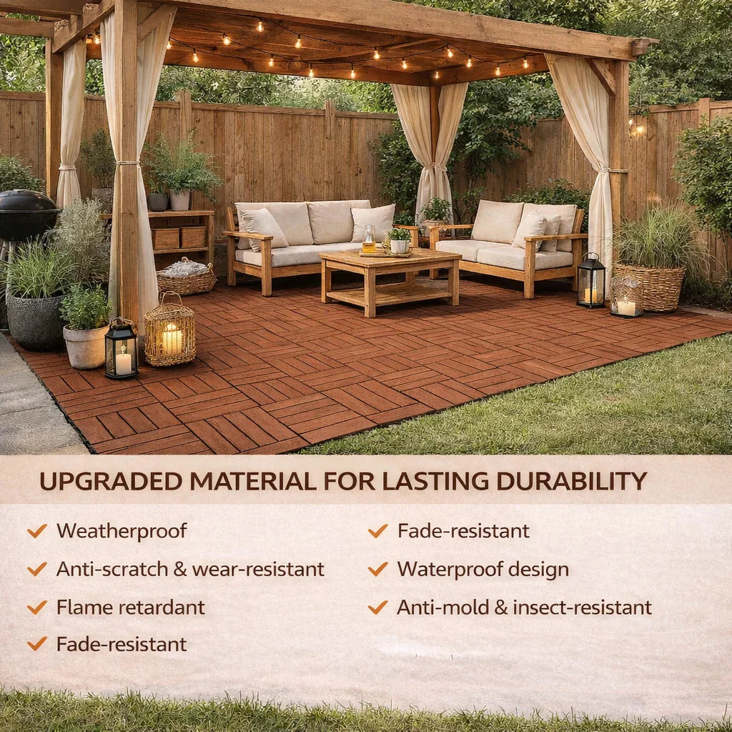 10PCS Interlocking Patio Deck Tiles 30cm x 30cm Outdoor Wood Flooring for Patio Garden Balcony Poolside