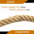 50m Sisal 20mm Rope Natural Twine Cord Thick Jute Hemp Manila  Crafting Home Decor
