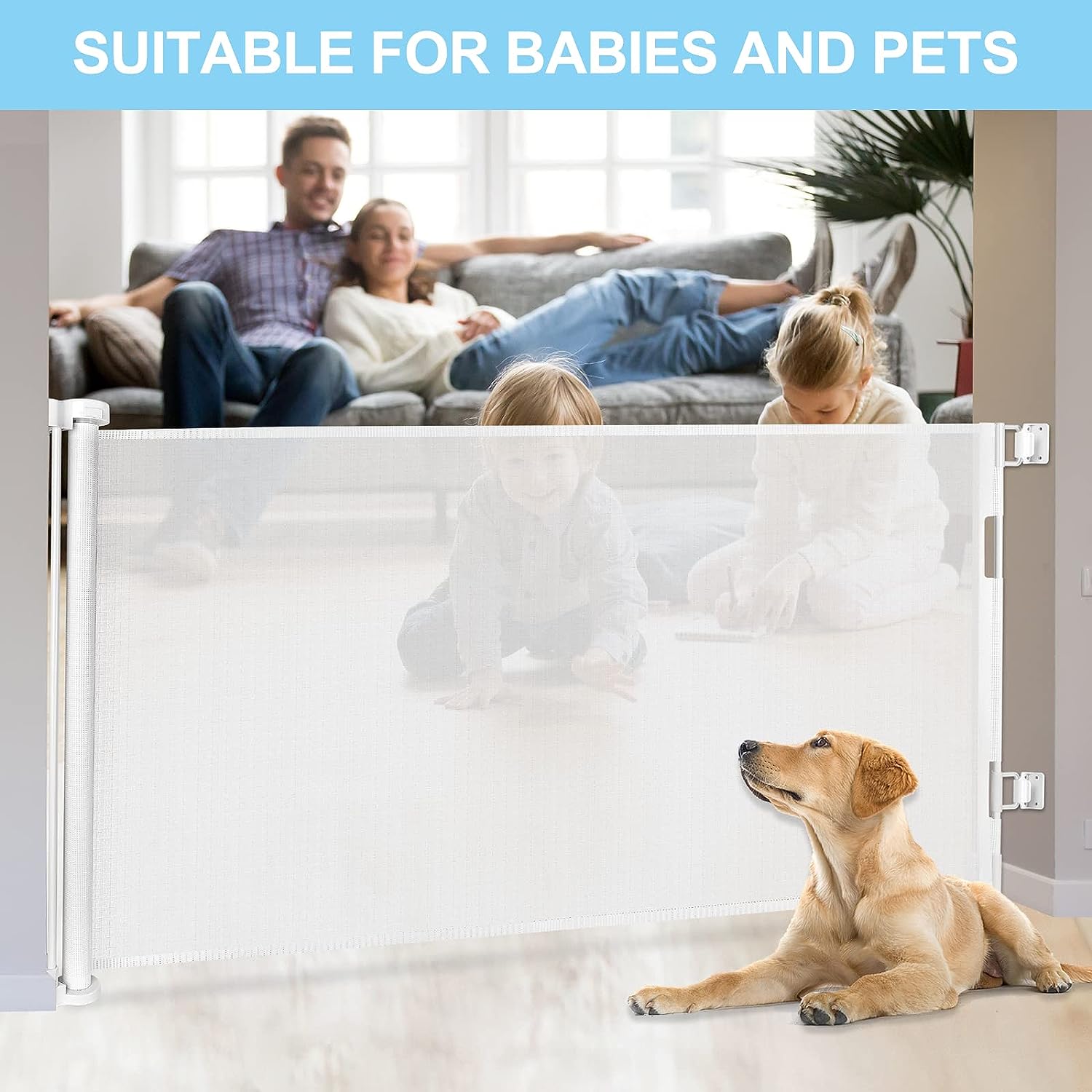 Retractable 3M Doorways Hallways Stairs Ba Gate Dog Pet Gate Indoor Outdoor Safety Gates White