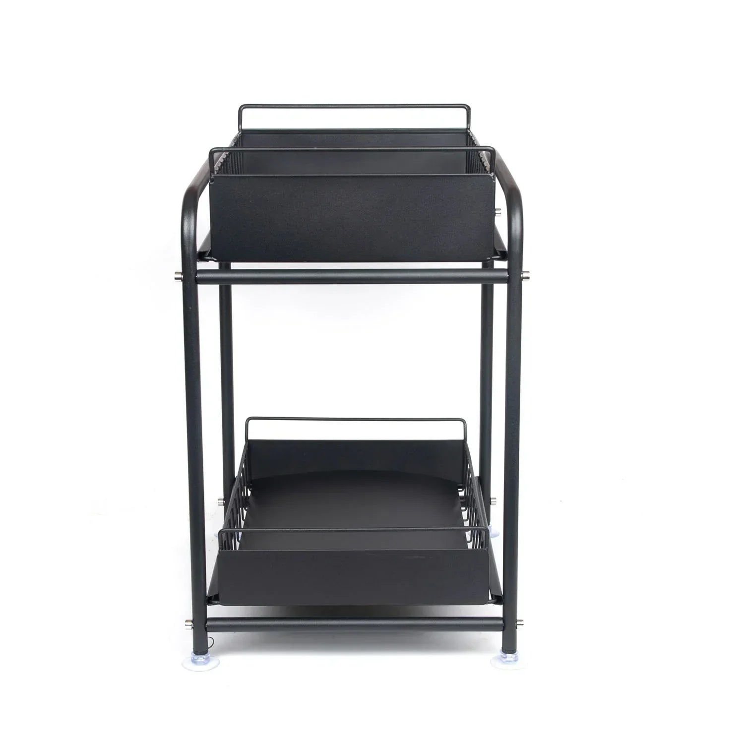2 Tier Under Sink Storage Rack Kitchen Organizer Steel Frame with Removable Baskets & Suction Feet Black