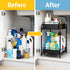 2 Tier Under Sink Storage Rack Kitchen Organizer Steel Frame with Removable Baskets & Suction Feet Black