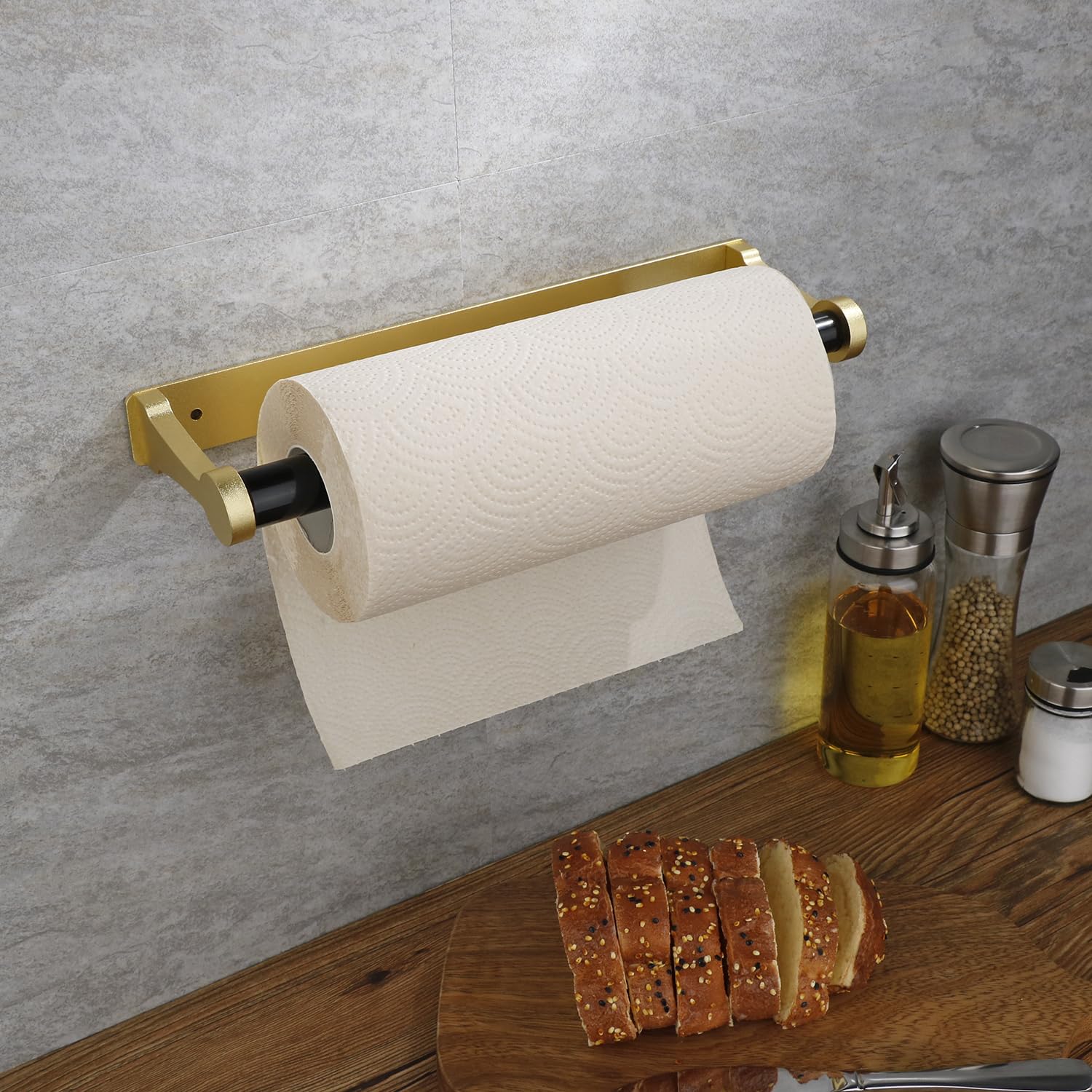 Kitchen Paper Holder Under Cabinet Screw Wall Mount Adhesive Paper Towel Holder Rectangle Gold