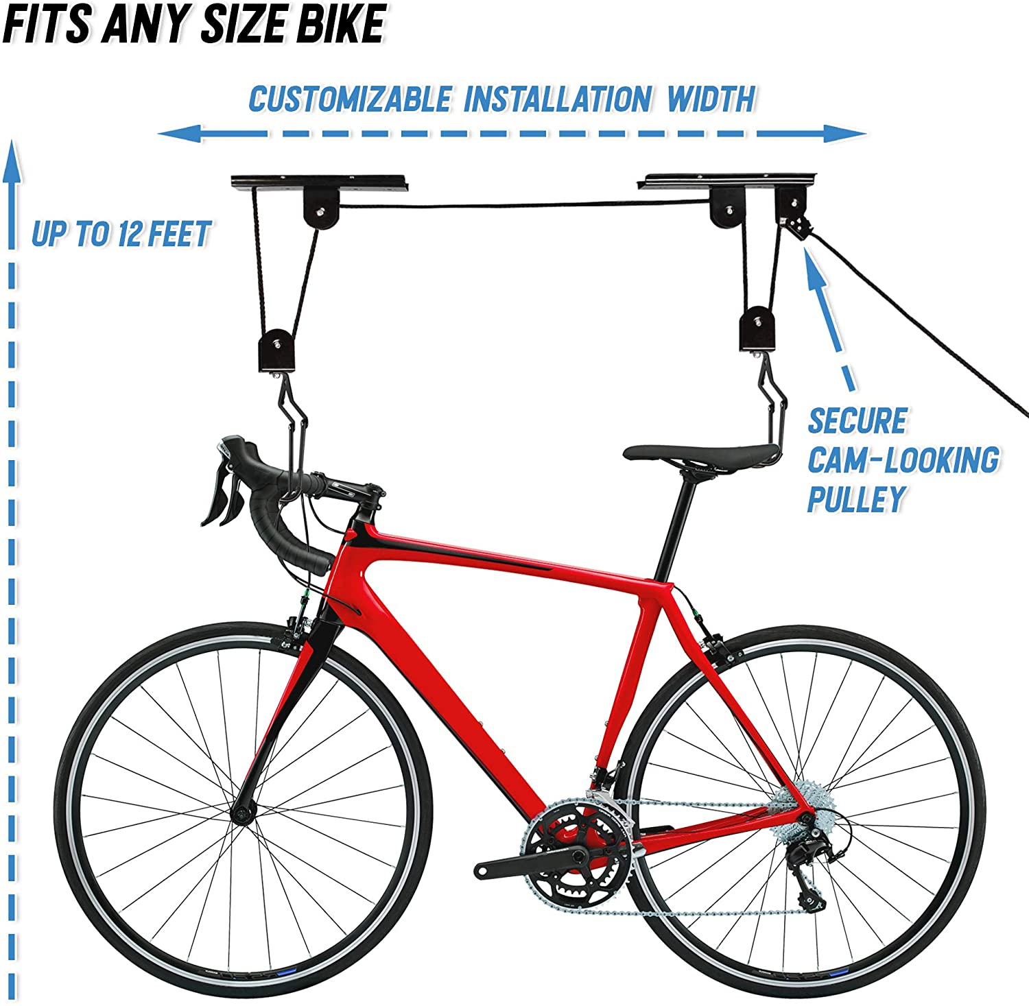 Kayak Bike Hoists Hanger Ladder Ceiling Mount 20kg Capacity Hooks Pulleys