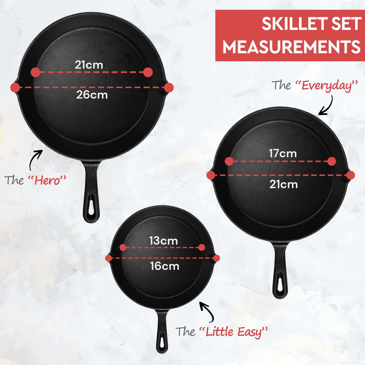 Cast Iron Skillet Cookware 3-Piece Set Chef Quality Pre-Seasoned Pan 10