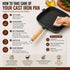 Premium Cast Iron Grill Pan 22cm Square Pre-Seasoned BBQ Steak Fry Pan Wooden Handle