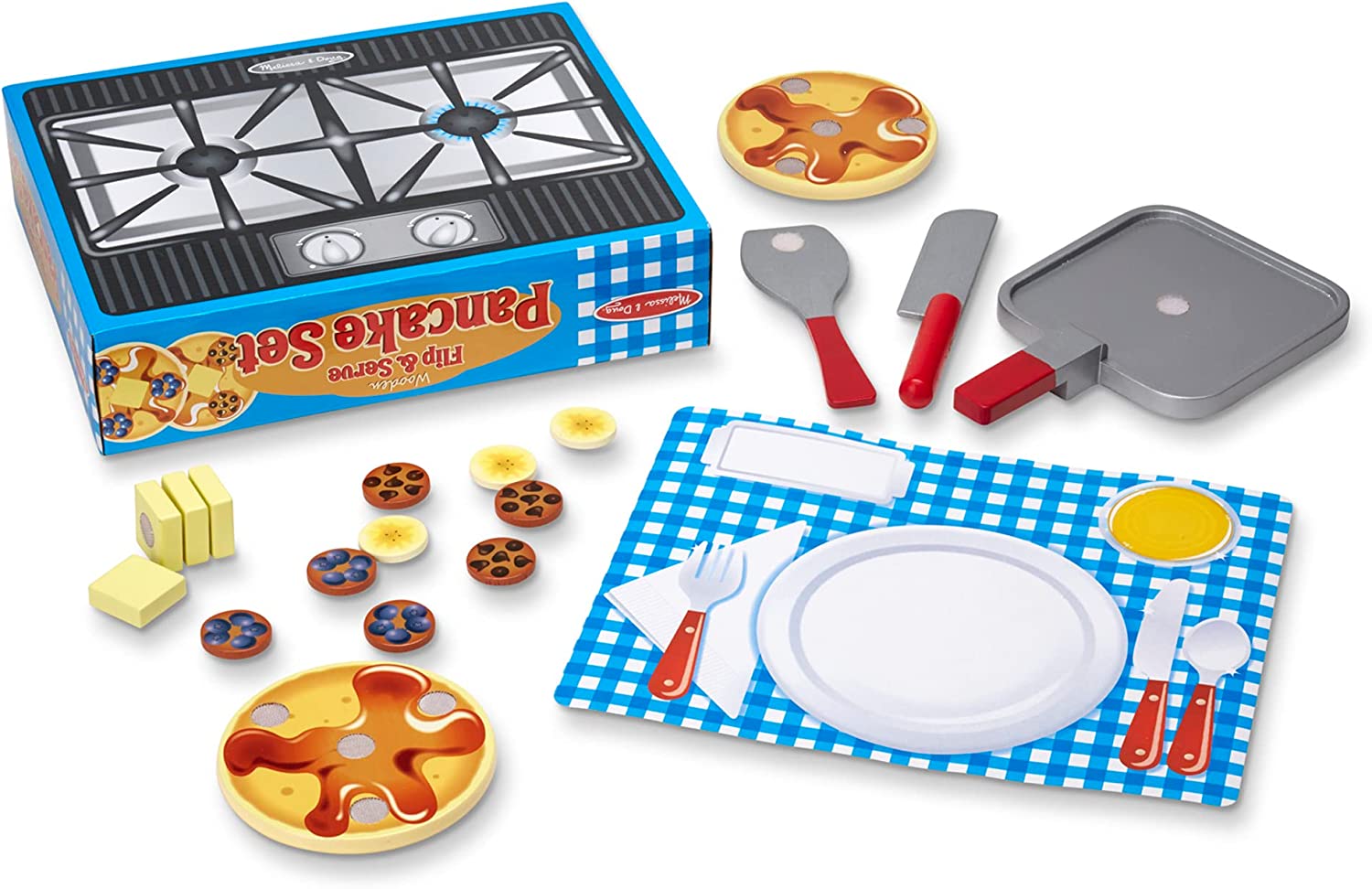 Melissa & Doug Flip and Serve Pancake Set 19 pcs - Wooden Breakfast Play Food