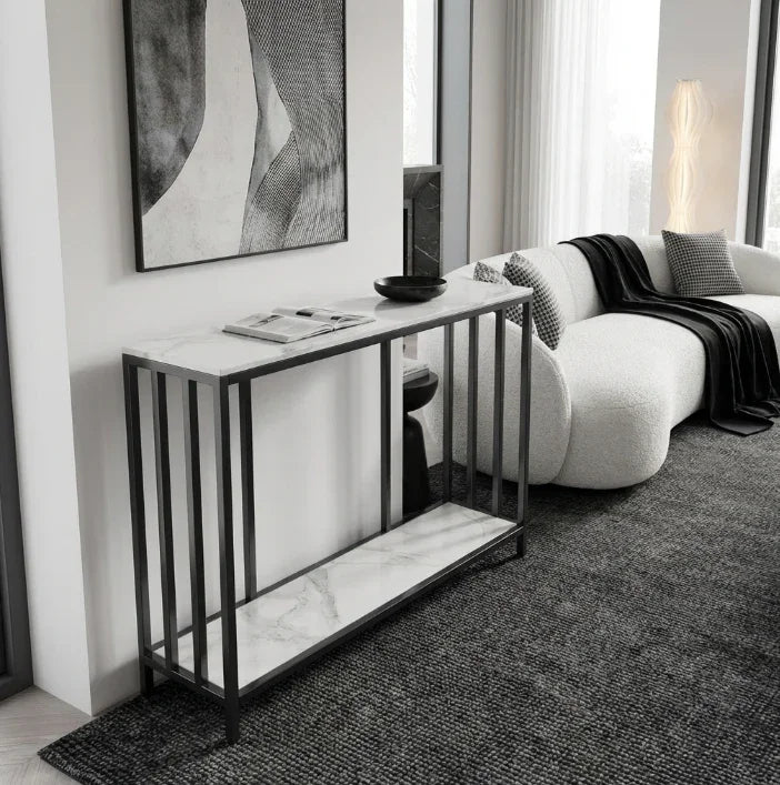 Bronte Dual Layer Marble Stone Console - White Marble Stone