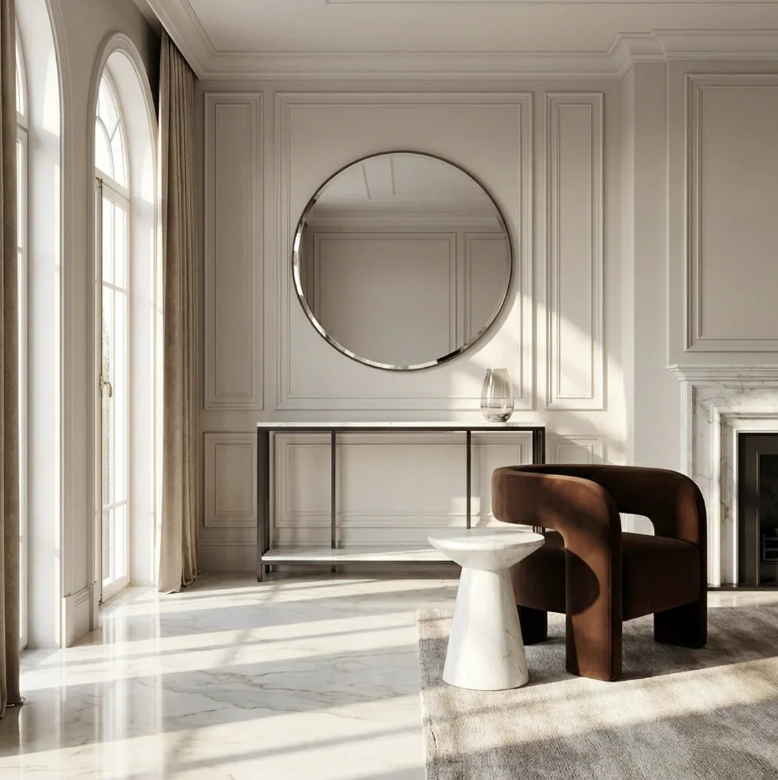 Bronte Dual Layer Marble Stone Console - White Marble Stone