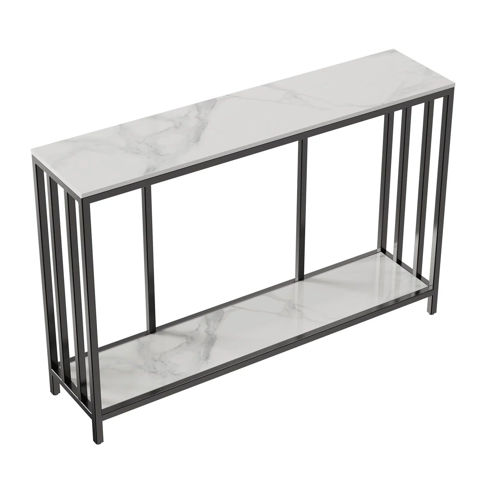 Bronte Dual Layer Marble Stone Console - White Marble Stone