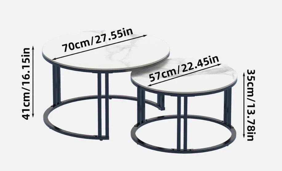 Premier Square Nesting Coffee Table Set – White Sintered Stone & Black Iron