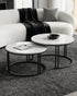 Premier Square Nesting Coffee Table Set – White Sintered Stone & Black Iron