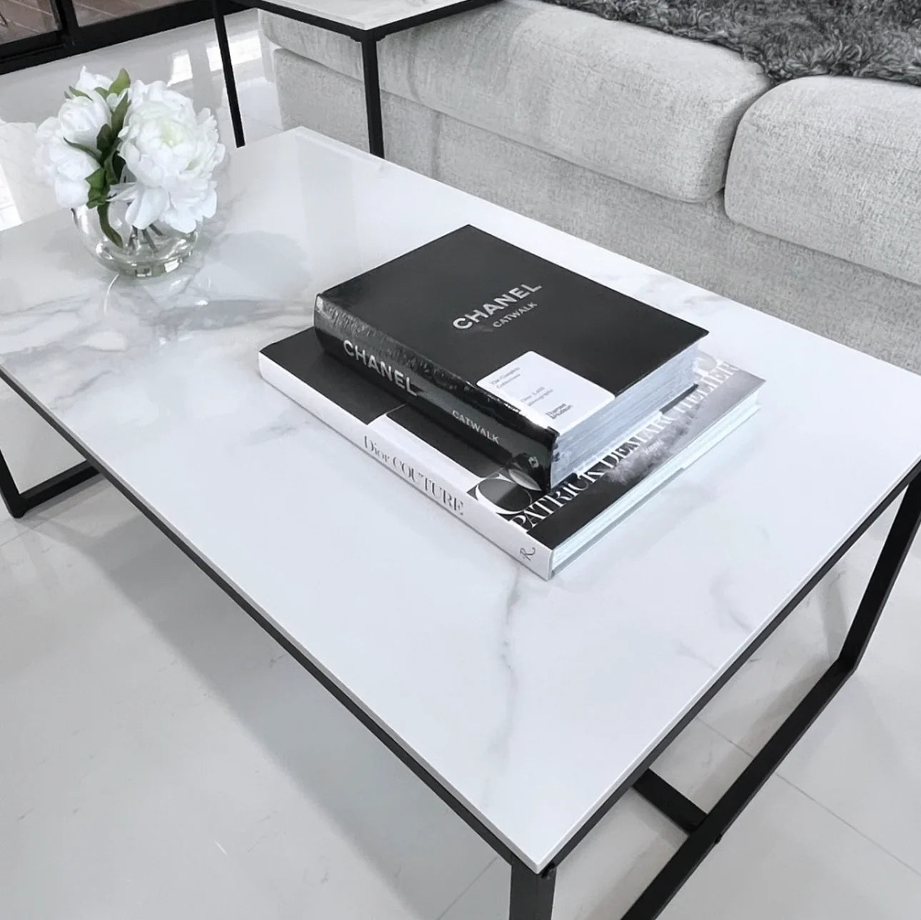 Monaco Rectangle Coffee Table – White Sintered Stone Top, Modern Metal Base
