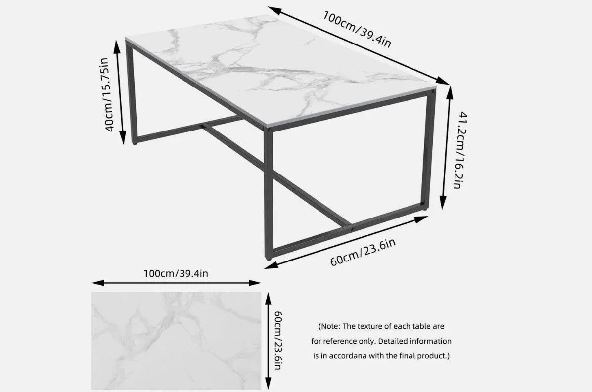 Monaco Rectangle Coffee Table – White Sintered Stone Top, Modern Metal Base
