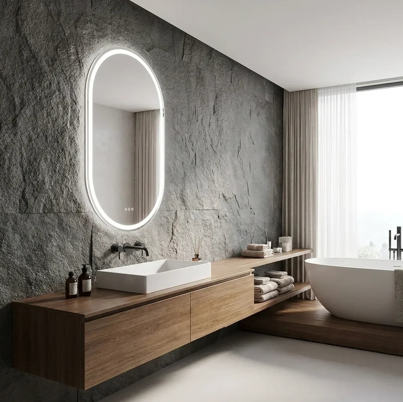 50×100cm Oval LED Bathroom Mirror – Frameless Anti‑Fog Backlit Touch