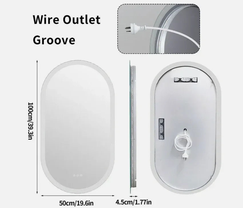 50×100cm Oval LED Bathroom Mirror – Frameless Anti‑Fog Backlit Touch