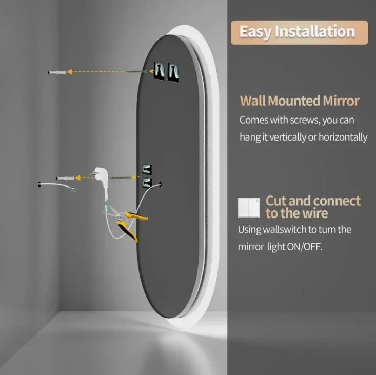 50×100cm Oval LED Bathroom Mirror – Frameless Anti‑Fog Backlit Touch