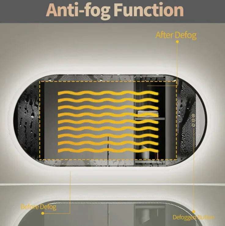 50×100cm Oval LED Bathroom Mirror – Frameless Anti‑Fog Backlit Touch