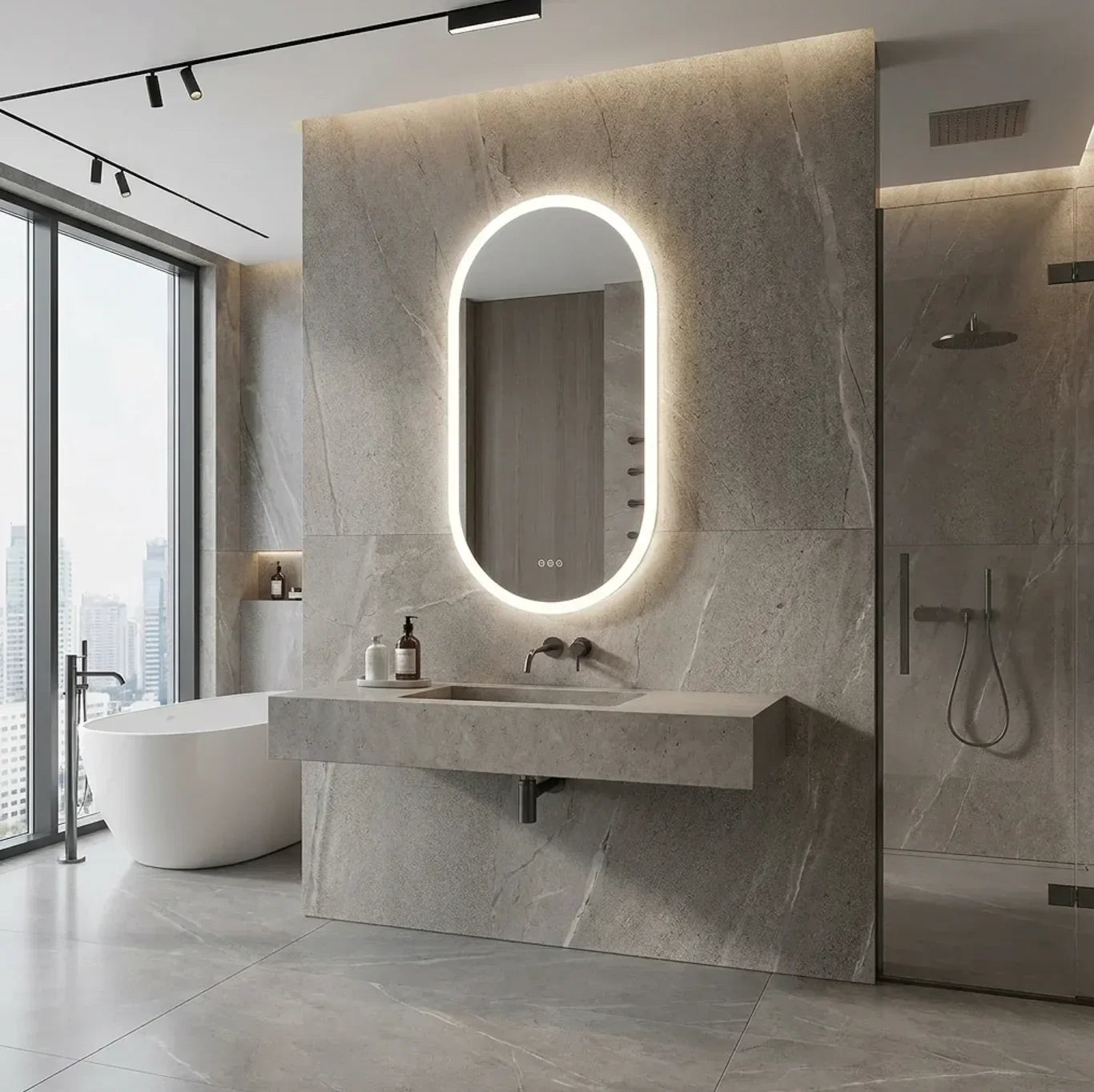 50 x 80cm Oval Frameless LED Bathroom Mirror