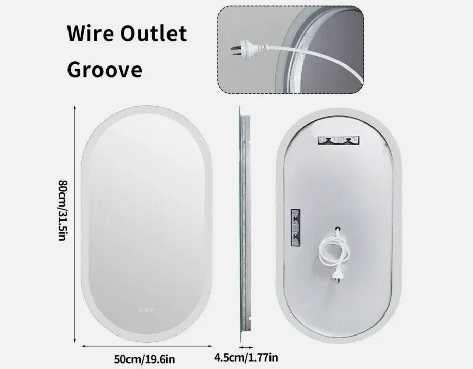 50 x 80cm Oval Frameless LED Bathroom Mirror