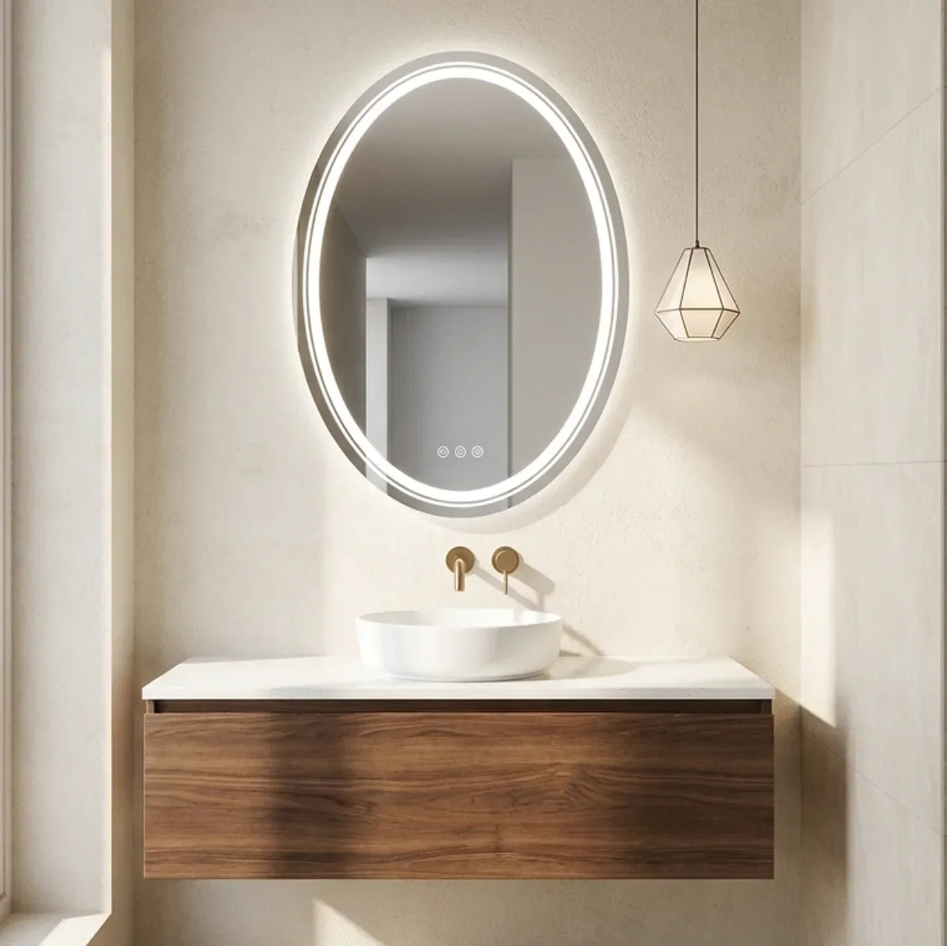 50×70cm Oval LED Bathroom Mirror – Frameless Anti‑Fog Backlit Touch